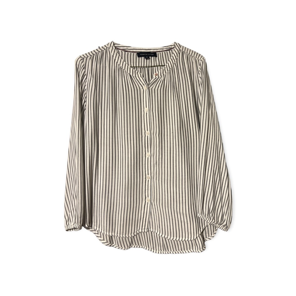 Tommy Hilfiger Cream and Black Striped Button-Down Blouse